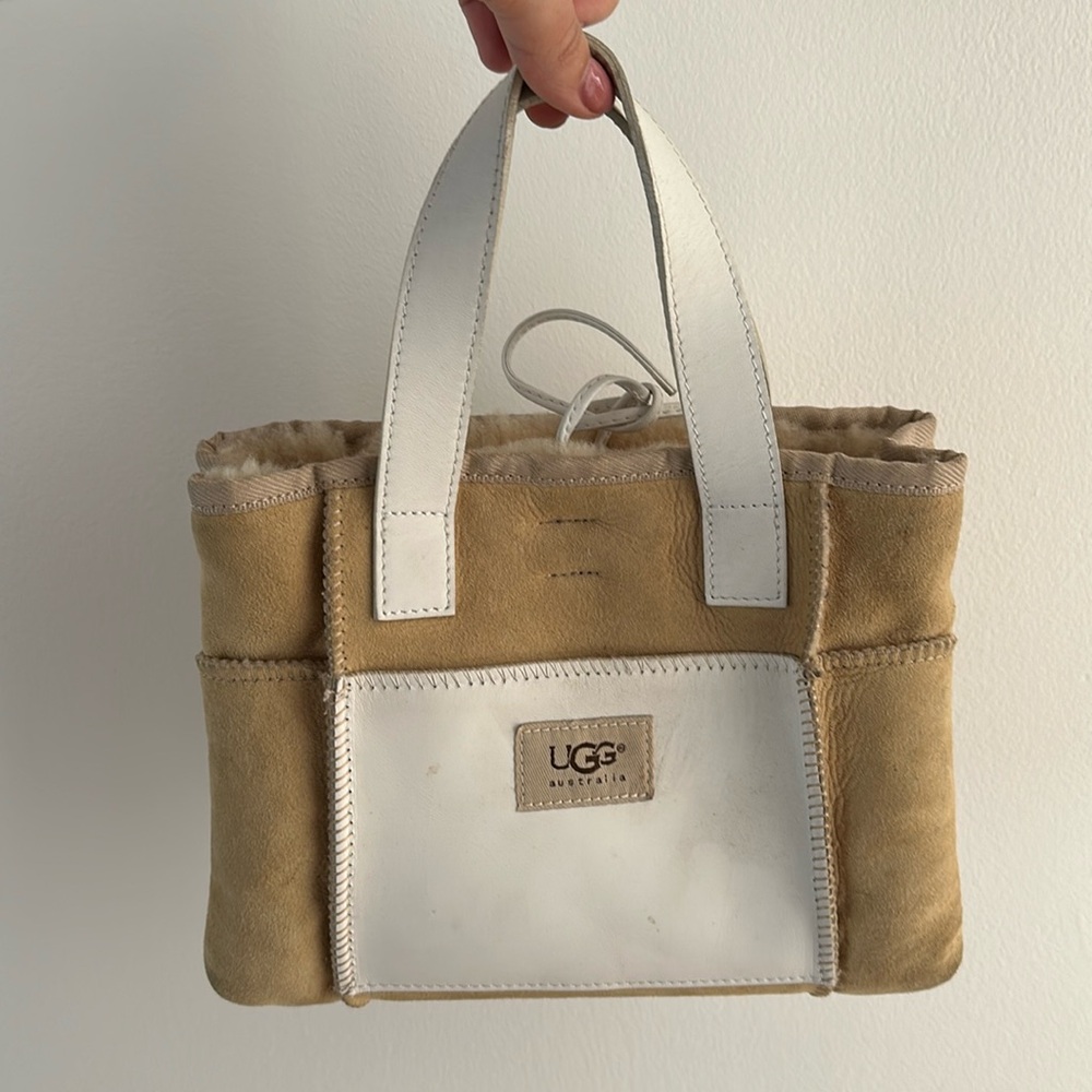 UGG MINI SUEDE AND LEATHER SHEARLING TOTE